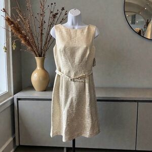 Anne Klein Cream & Gold Metallic Jacquard Dress (NWT) – Size 4